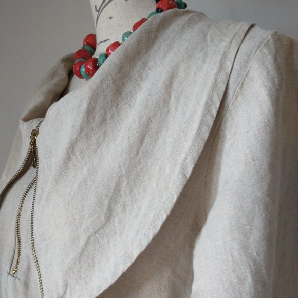 Beni Vie 100%Linen Lagenlook Tunic Top Pocket Natural Fabric Beige S Made in USA - Picture 3 of 10